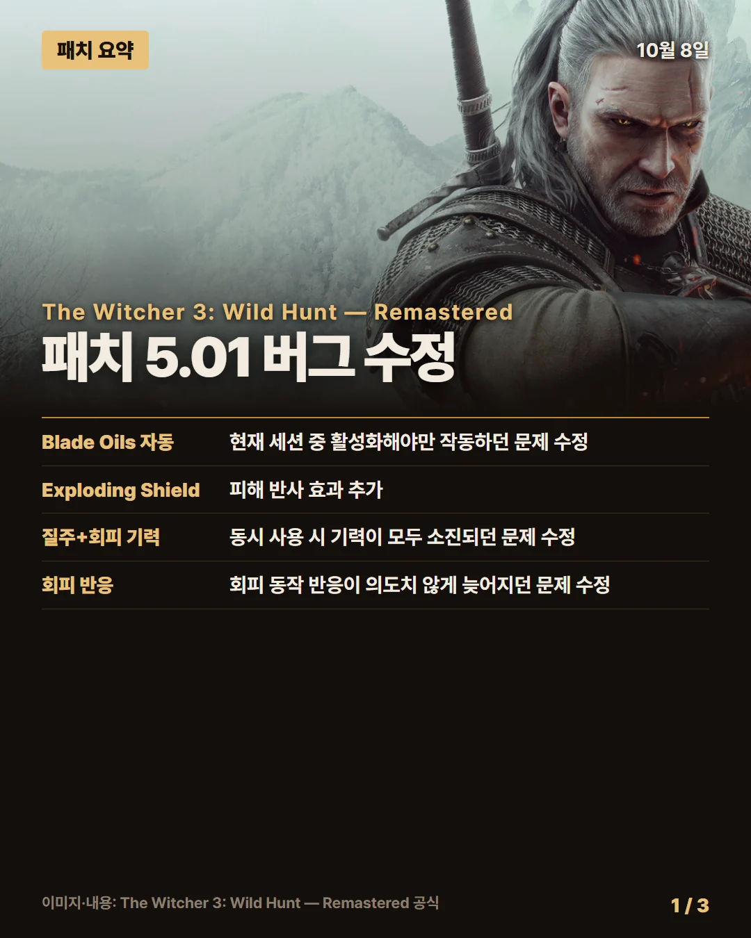 더 위쳐 3: 와일드 헌트 패치 요약 1/3