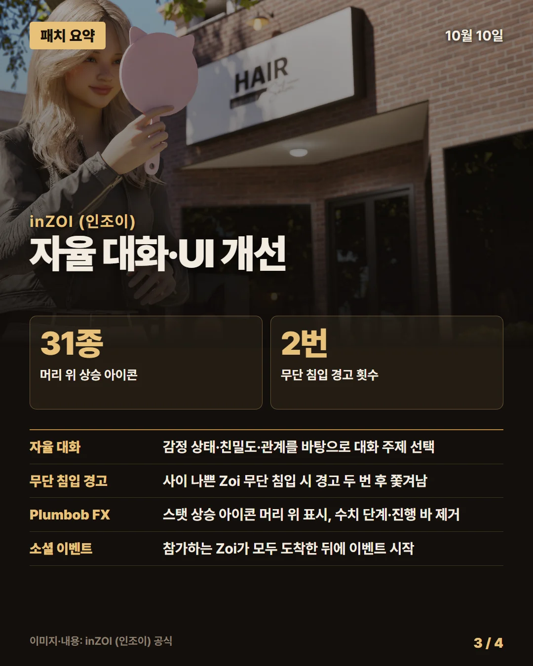 inZOI (인조이) 패치 요약 3/4
