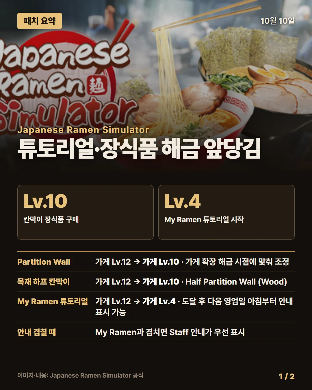 일본 라멘 시뮬레이터 패치 요약 1/2