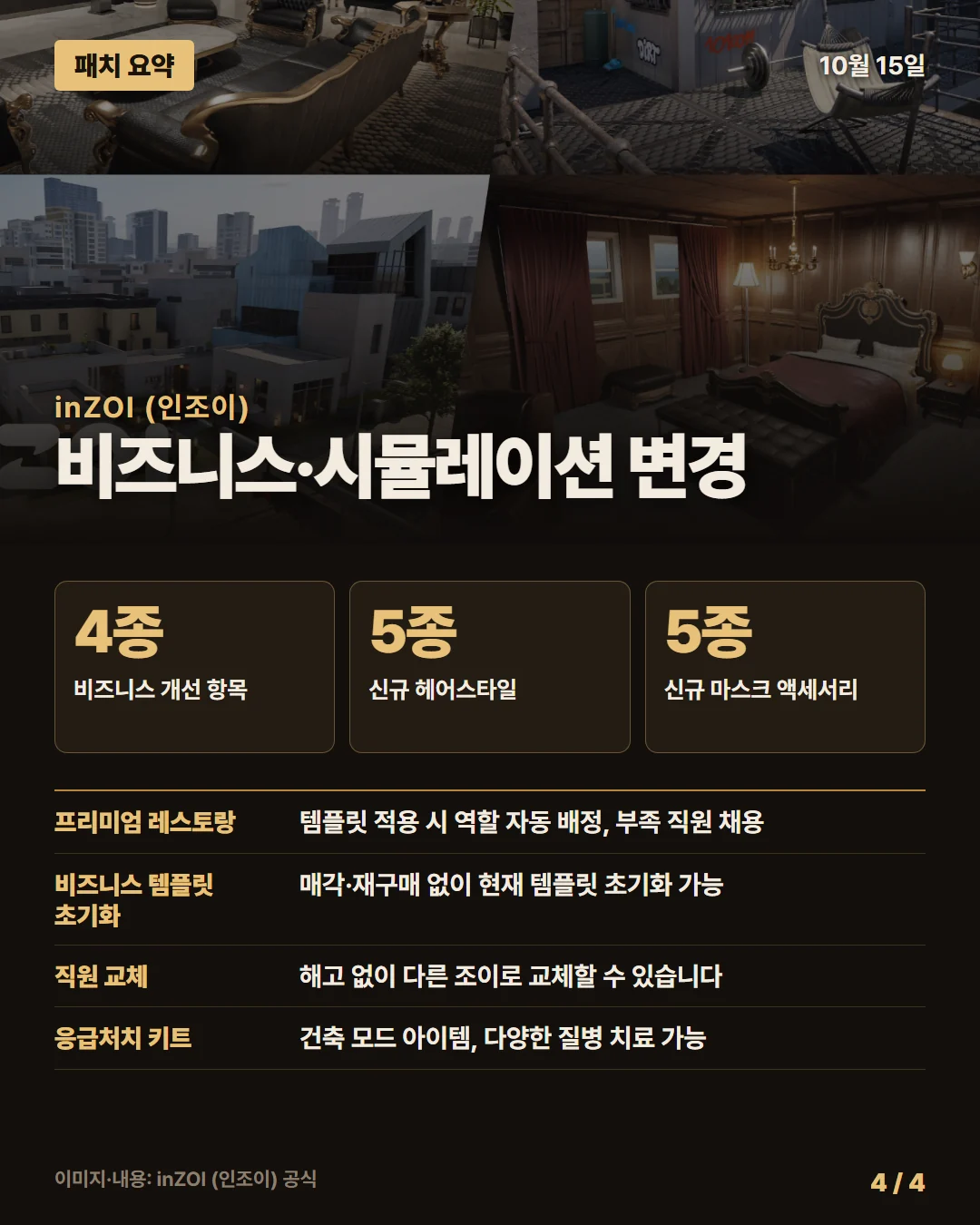 inZOI (인조이) 패치 요약 4/4
