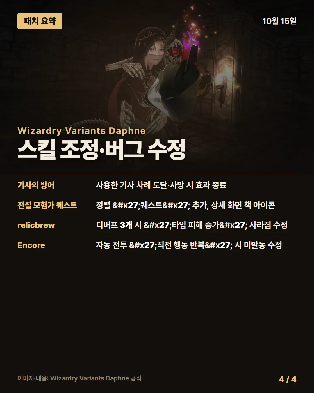 위저드리 베리언츠 다프네 패치 요약 4/4