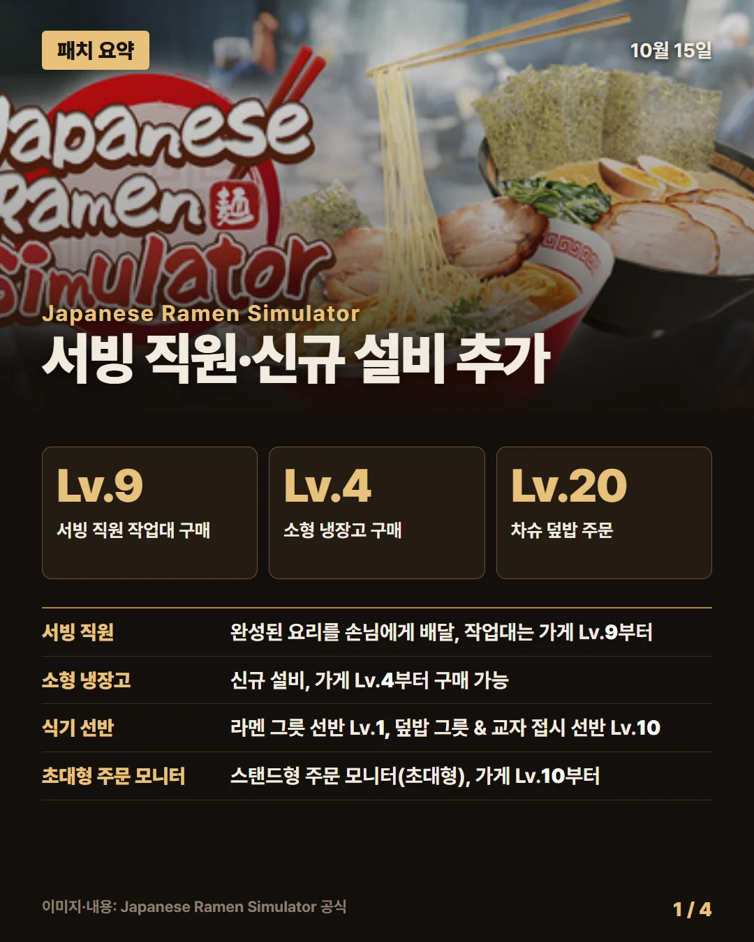 일본 라멘 시뮬레이터 패치 요약 1/4
