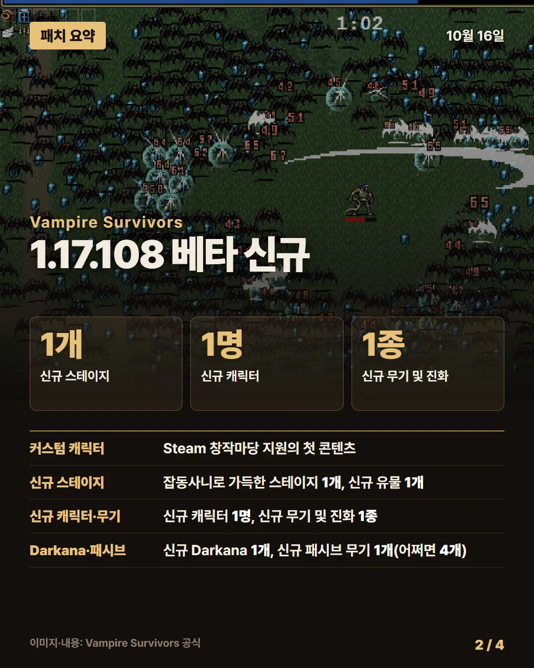 뱀파이어 서바이버즈 패치 요약 2/4