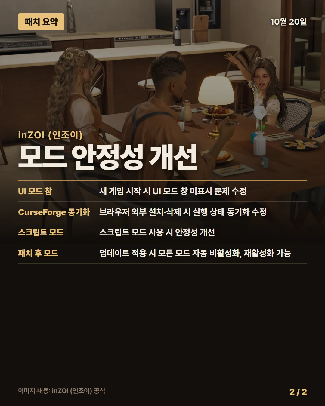 inZOI (인조이) 패치 요약 2/2