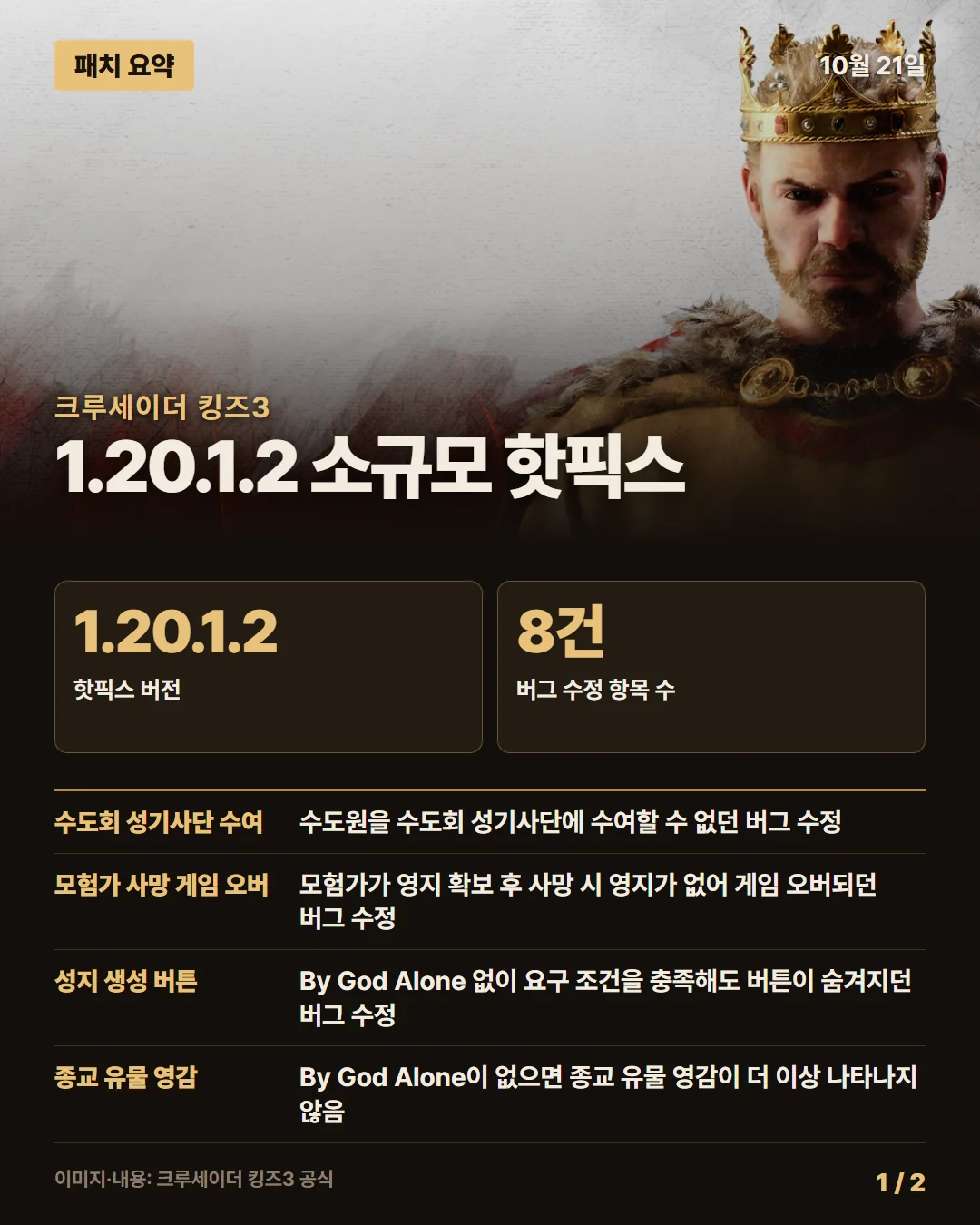 크루세이더 킹즈3 패치 요약 1/2