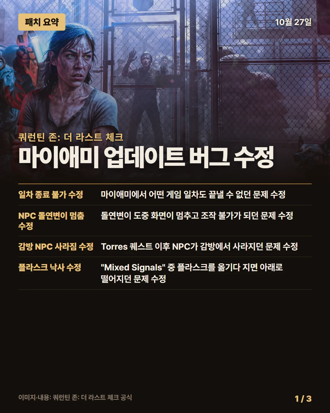 쿼런틴 존: 더 라스트 체크 패치 요약 1/3