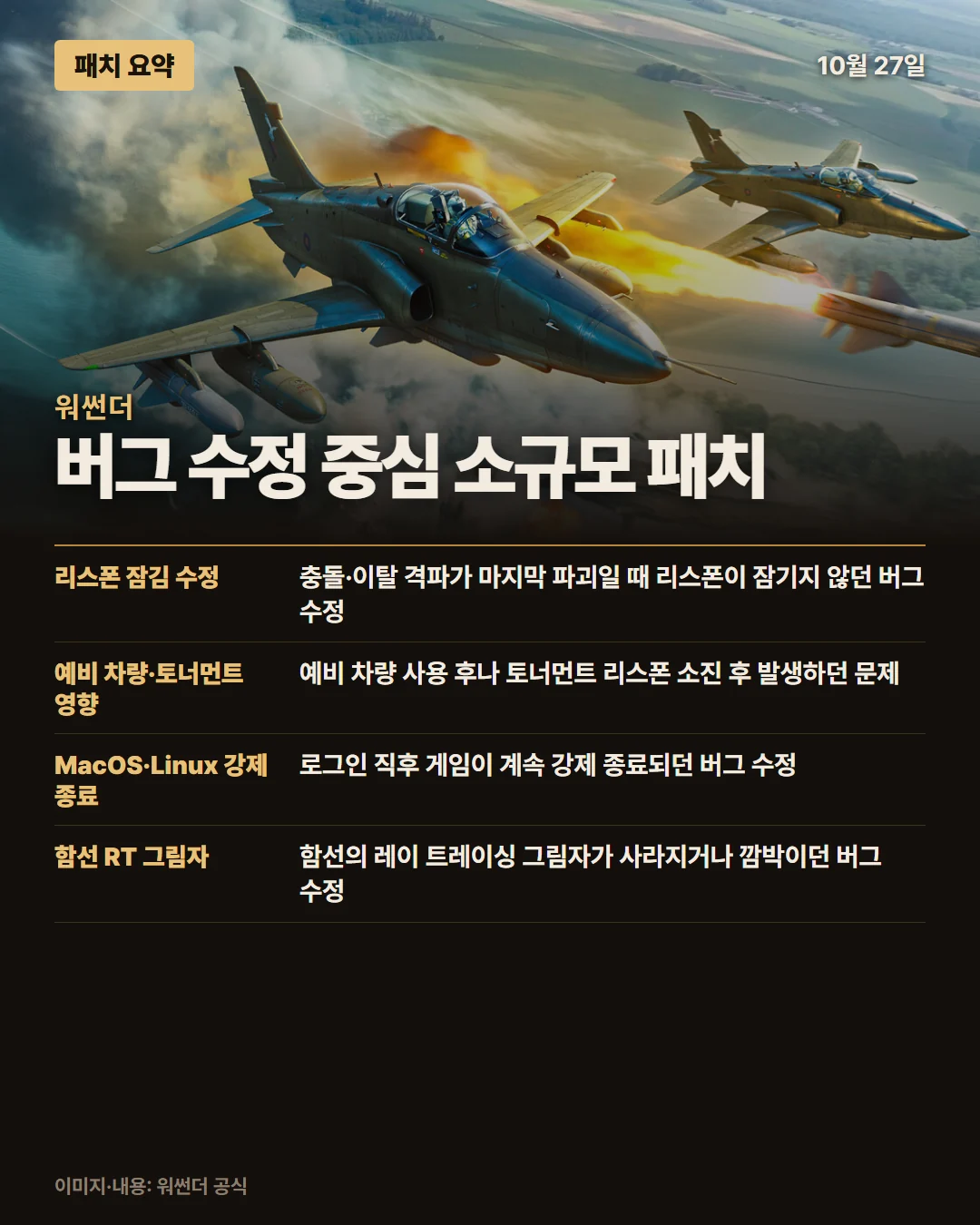 워썬더 패치 요약 1/1