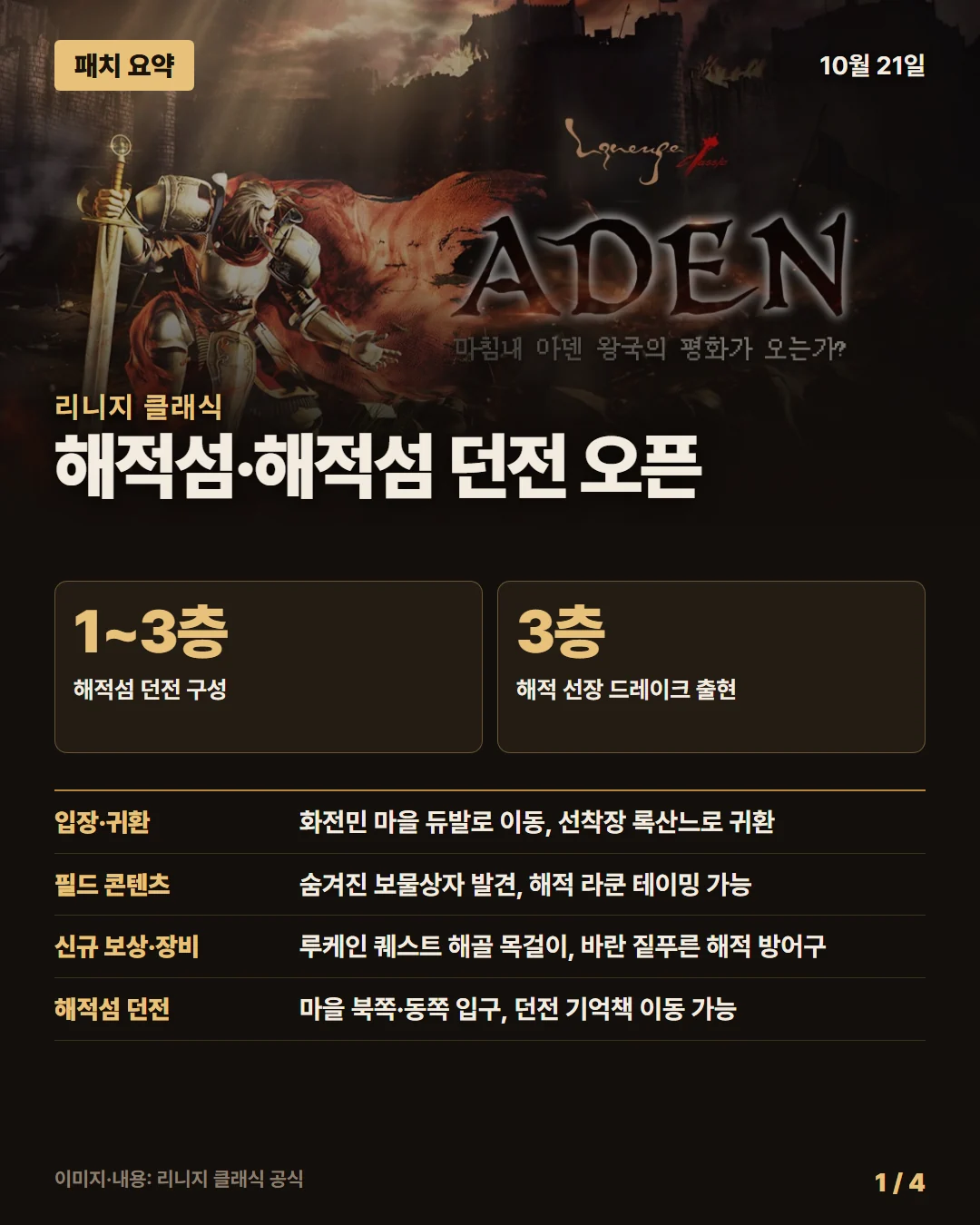 리니지 클래식 패치 요약 1/4